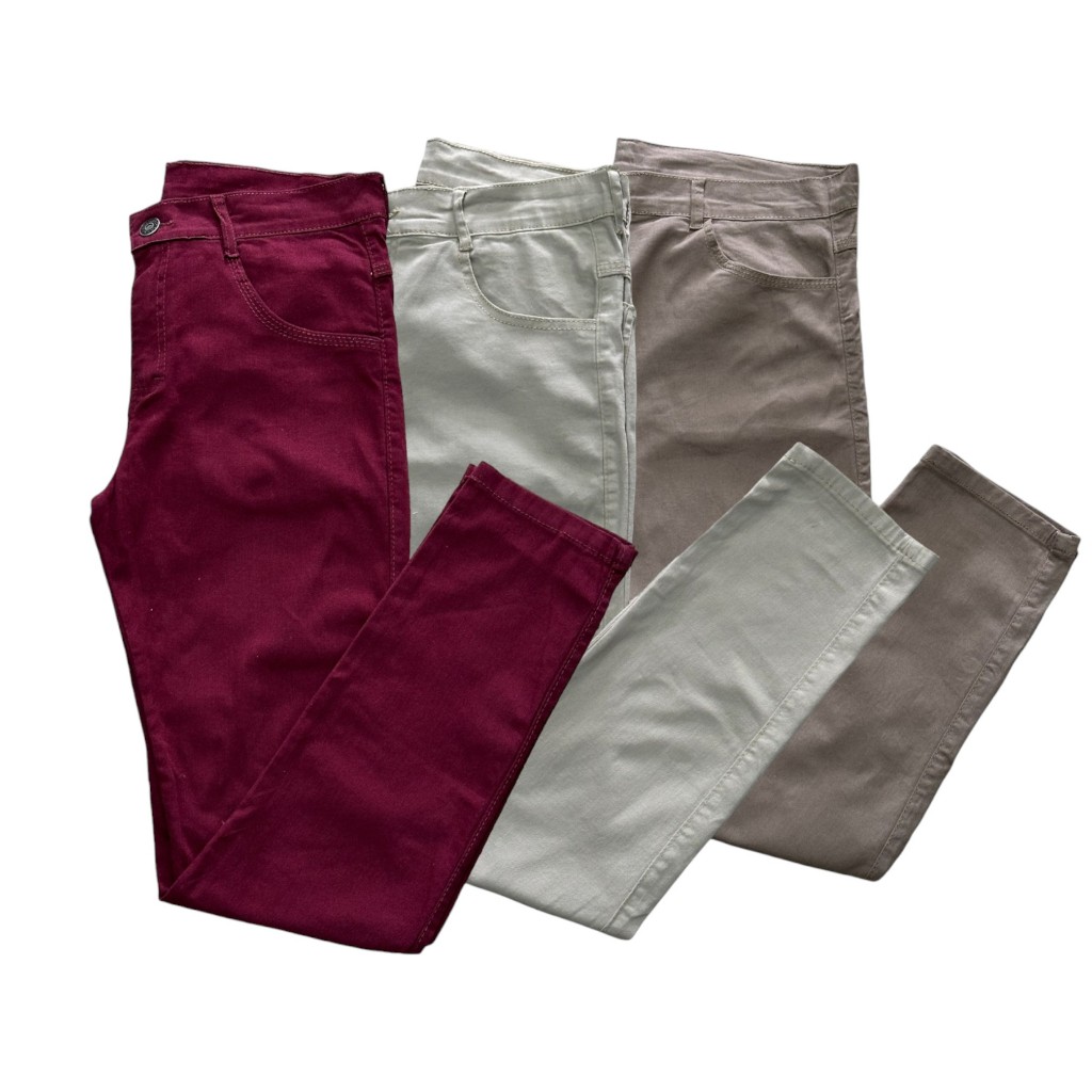 Kit 3 calças masculina sarja social slim com elastano com zíper e botão calça forrada que trás ótimo conforto e qualidade