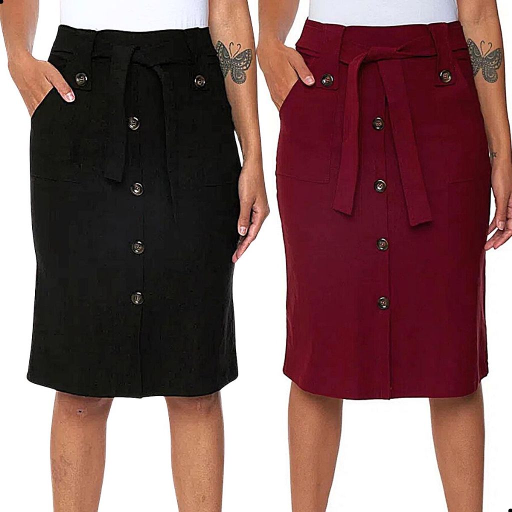 Kit 2 Saias Babado Midi Social Evangélica Com Botões e Bolso em Oferta na Shopee