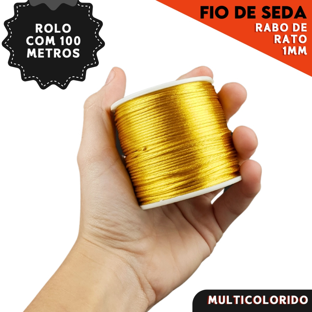 Fio De Seda Dourado - Cordão Rabo De Rato 1 Mm Rolo Com 100 Metros - Nybc