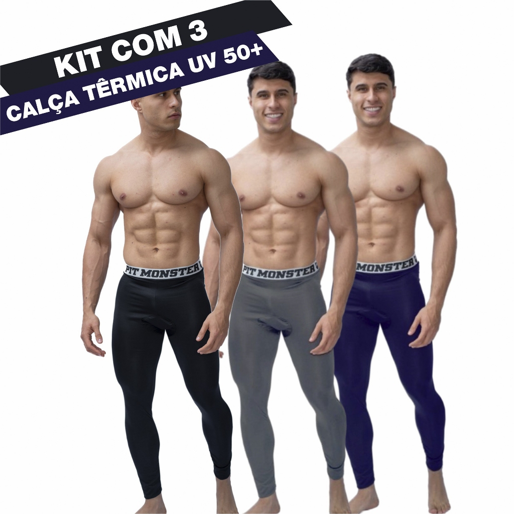 KIT COM 3 Calça Térmica Segunda Pele Esportivo Masculino Microfibra PitMonster em Oferta na Shopee
