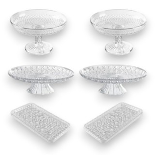 Kit Lapidado - 2 Boleira Lapidada Cristal + 2 Doceira Luxo Com Base + 2 Bandeja Retangular - Decoração - Festa Novo em Oferta na Shopee