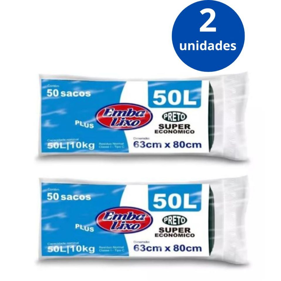 Kit 2x Saco De Lixo Embalixo 50 Litros Super Econômico 50 Unidades