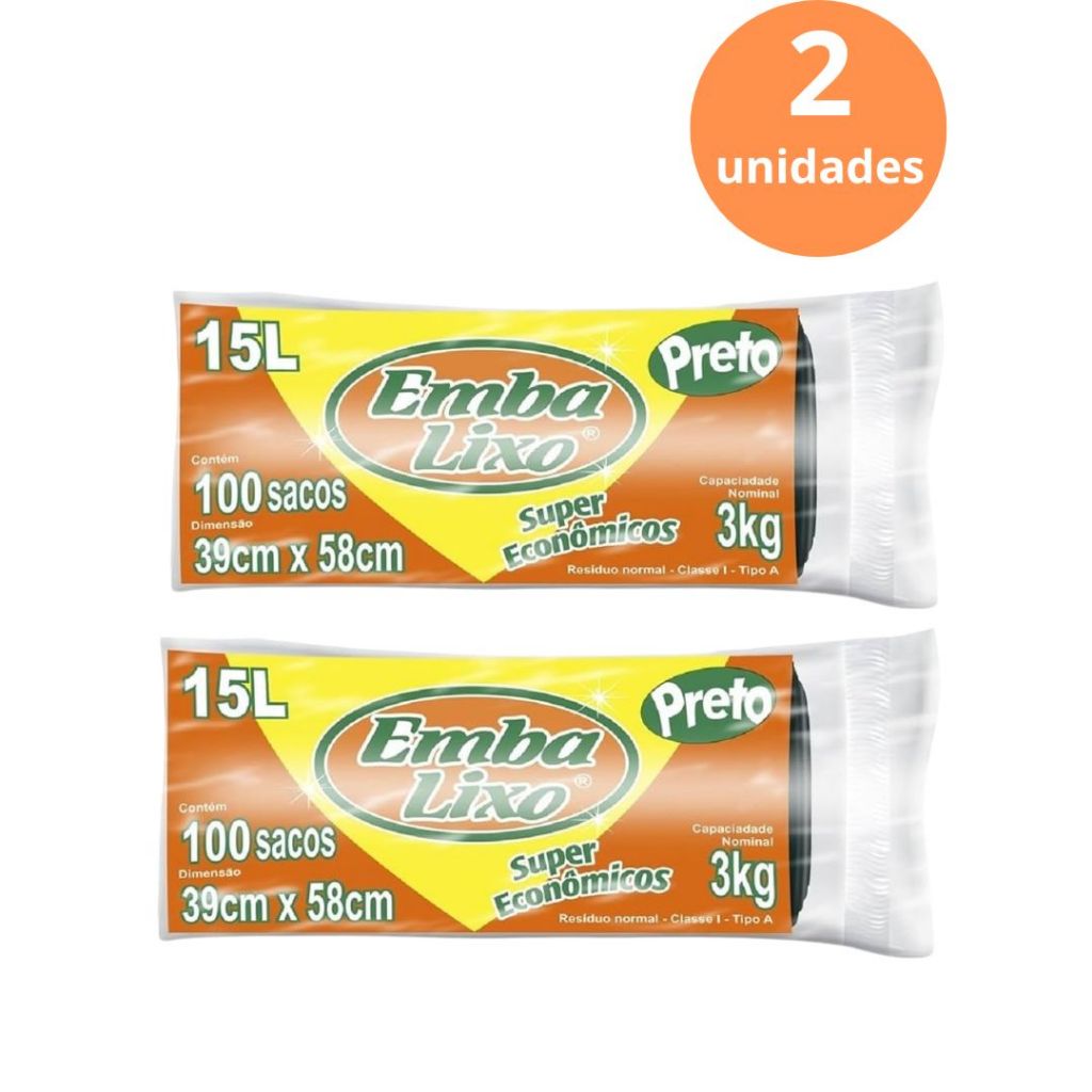 Kit 2x Saco De Lixo Embalixo 15 Litros Super Econômico 100 Unidades