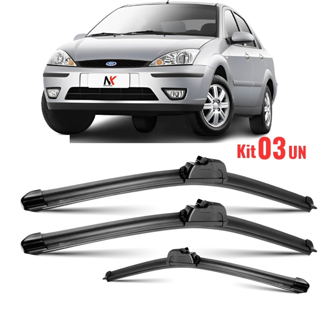 Kit 03 Palheta Limpador Parabrisa Dianteiro + traseiro 21'' 18'' 15'' Focus 2000 2001 2002 á 2007