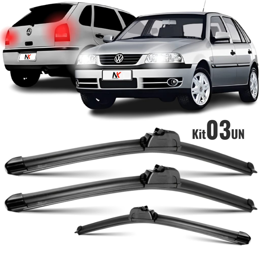 Kit 03 Palheta Limpador Parabrisa Dianteiro + traseiro Gol G3 99 00 2001 á 2005