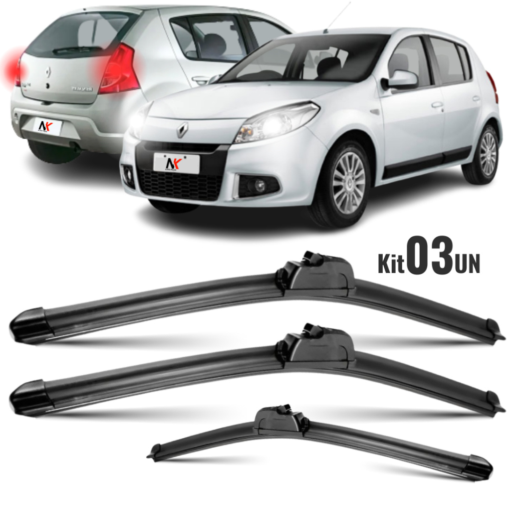 Kit 03 Palheta Limpador Parabrisa Dianteiro + traseiro Sandero 2007 á 2014 em Oferta na Shopee