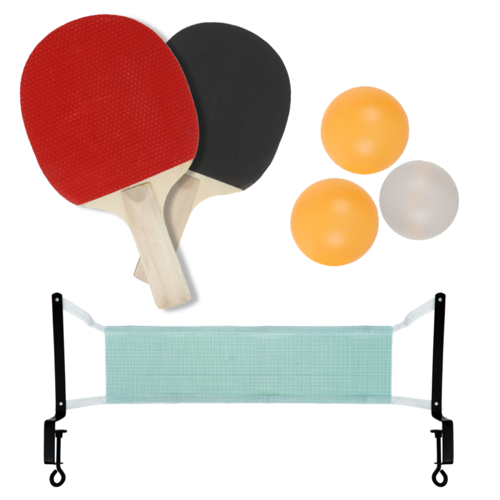 Kit Ping Pong e Tênis de Mesa com Grip 2 Raquetes Anatomicas 3 Bolinhas 1 Rede e 2 Suportes