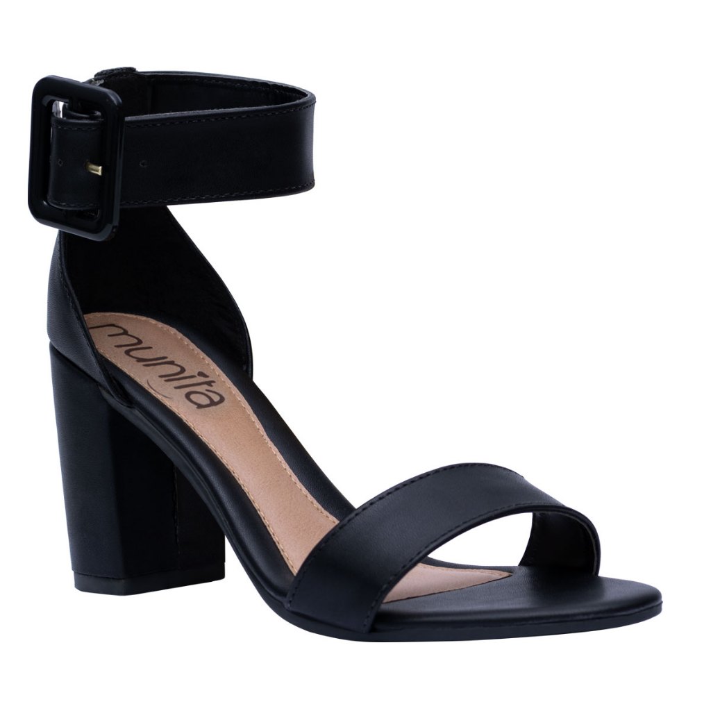 Sandália Feminina Salto Grosso Bloco Alto Confortável Moderna Clássica Fashion Munita 28.1...