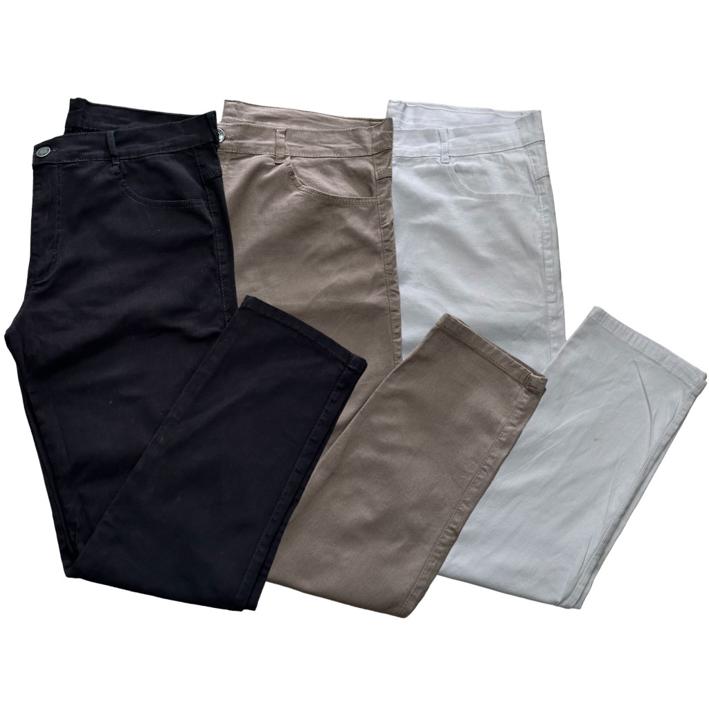 Kit 3 calças masculina sarja slim com elastano conforto e qualidade calça com botao diversas cores a pronta entrega