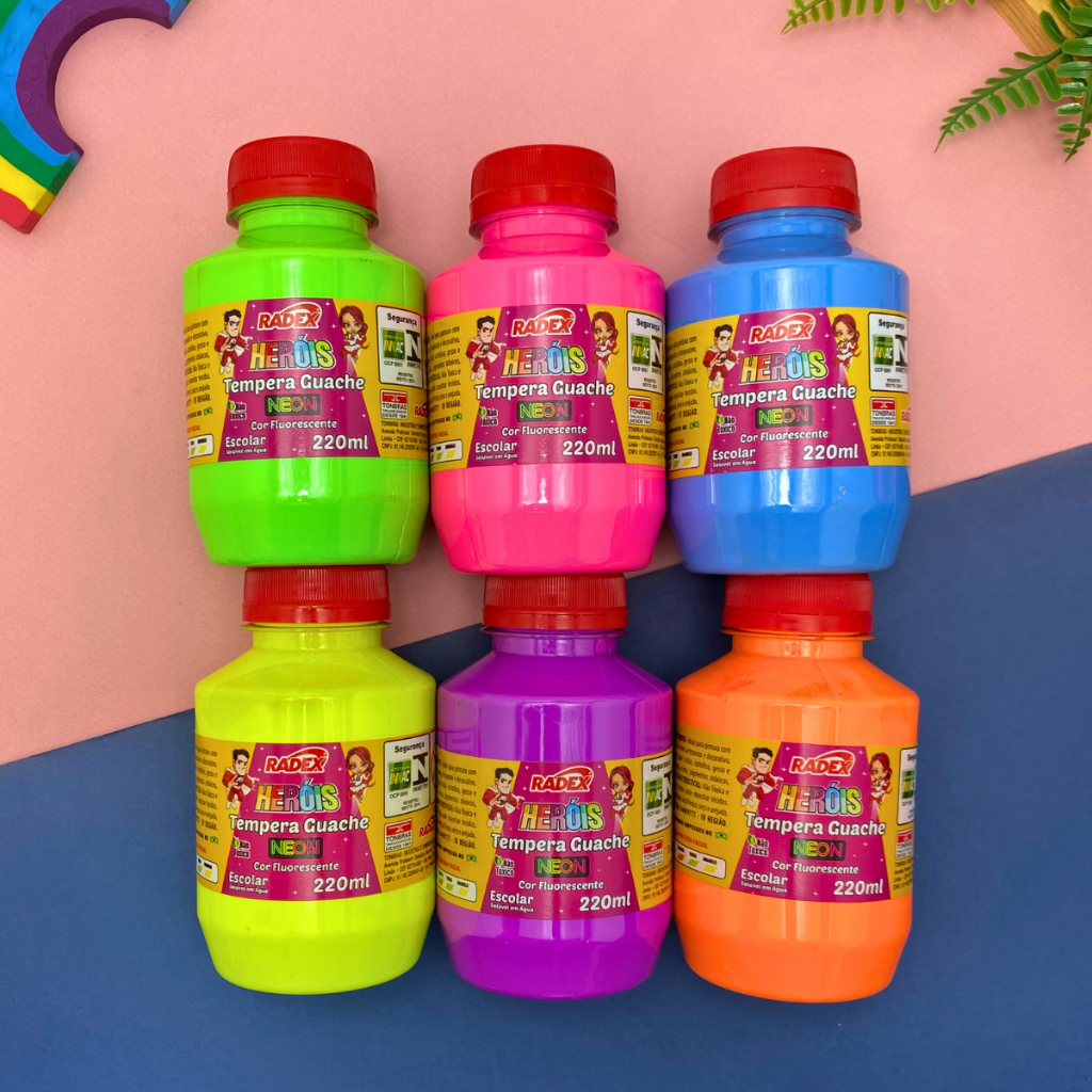 Guache Tempera Tinta Pote 220ml Colorido Cores Neon Infantil Escolar Primeiros Passos