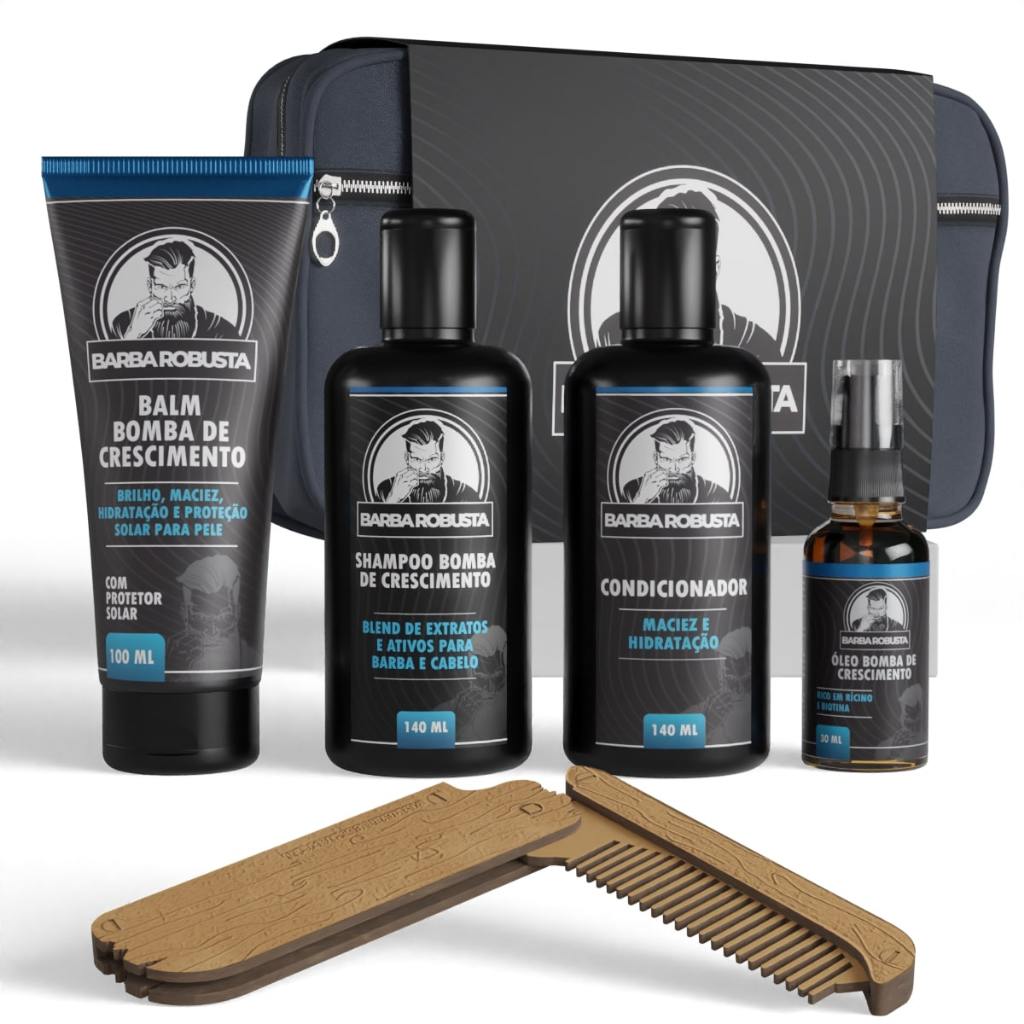Produtos para Barba Shampoo Condicionador Balm Óleo Pente Necessaire Barba Robusta