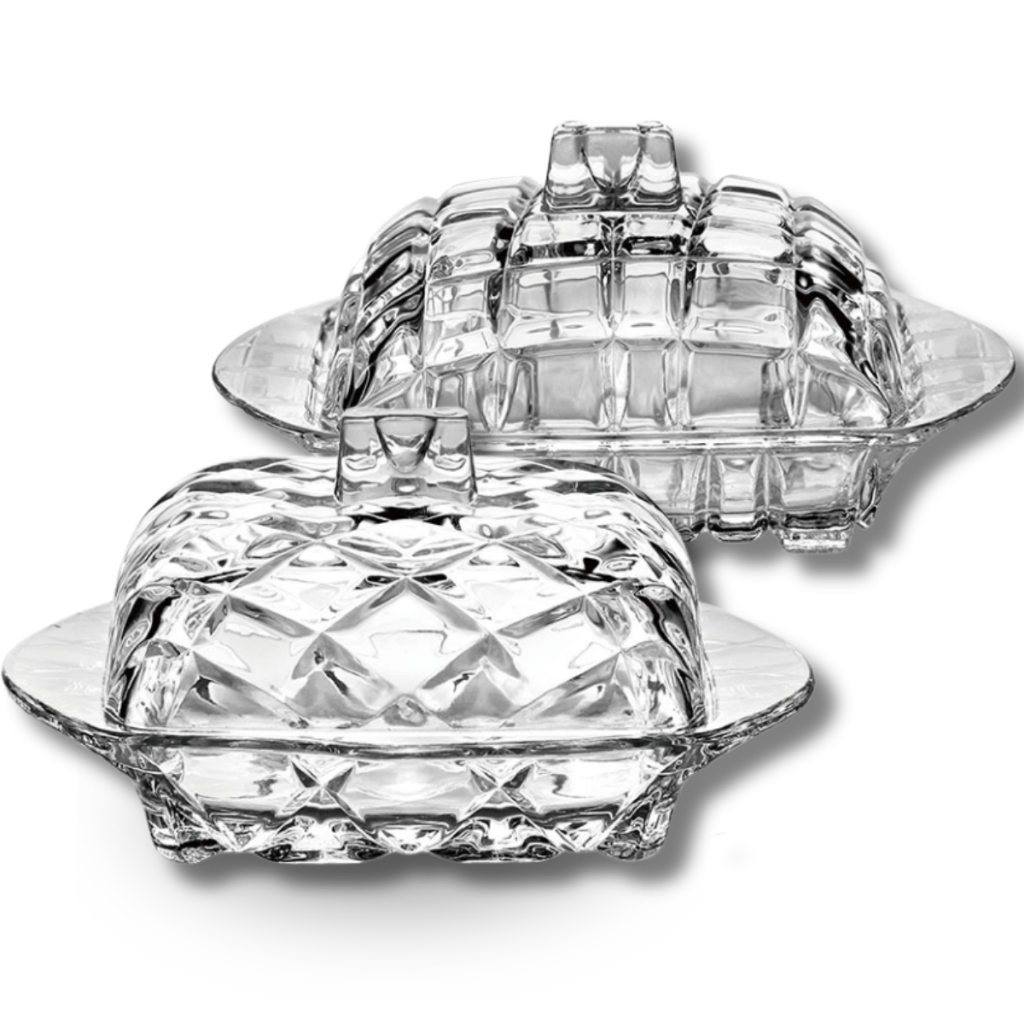 Manteigueira de Vidro Cristal Tampa Porta Manteiga Luxo Premium Mantega Sortido