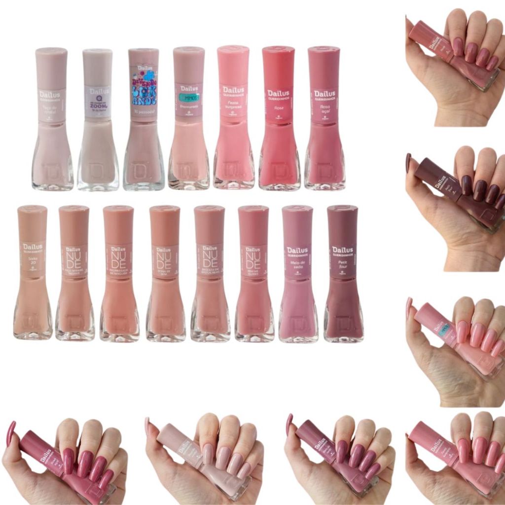 Dailus: Kit com 15 Esmaltes em Tons Rosa e Nude