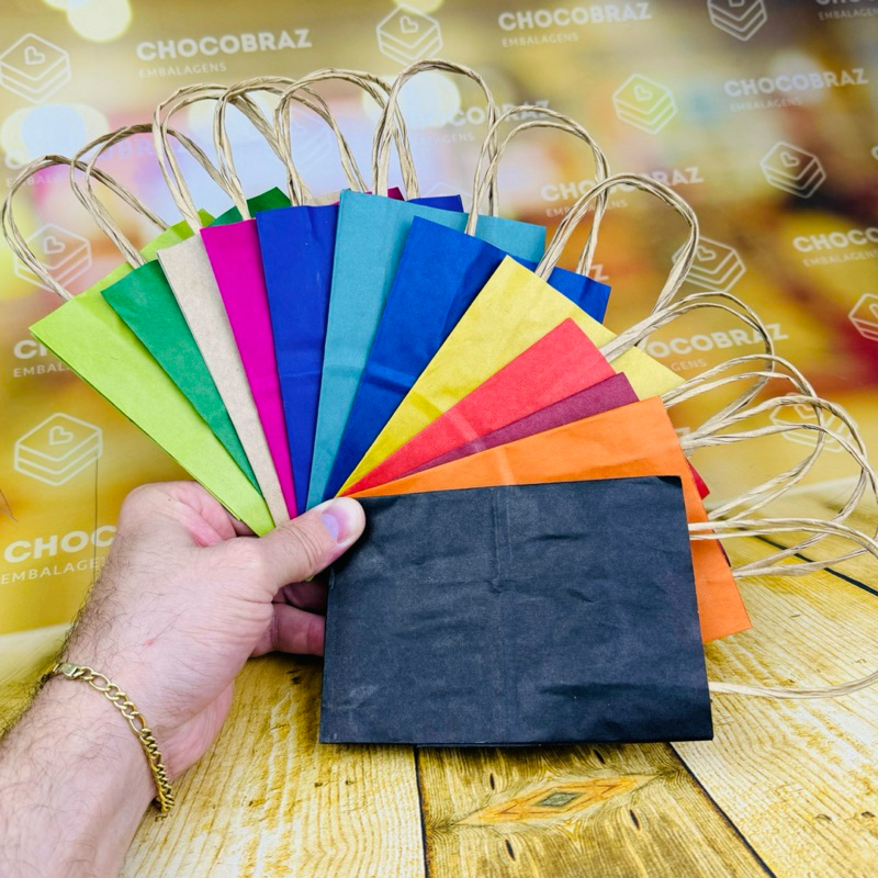 10~50 SACOLA DE PAPEL CORES PRESENTE 14,5X9,5X7,5 SACOLA PP (LC)//