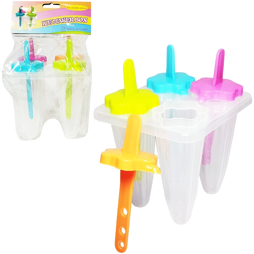 FORMA DE PLASTICO PARA PICOLE / SORVETE CONE COM 4 CAVIDADES CABO COLORS 13X11X10CM