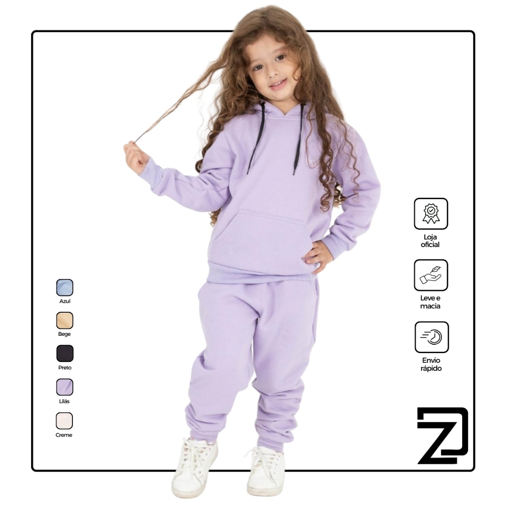 Conjunto Moletom Infantil Menina Calça e Blusa Capuz em Oferta na Shopee