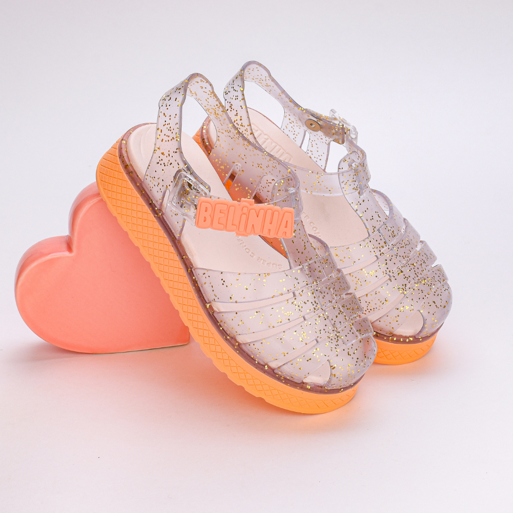 Sandália Infantil Menina Plataforma Kidy by Canal Belinha Oficial Ouro Pêssego Aranha Glitter - Baby & Kids Fashion