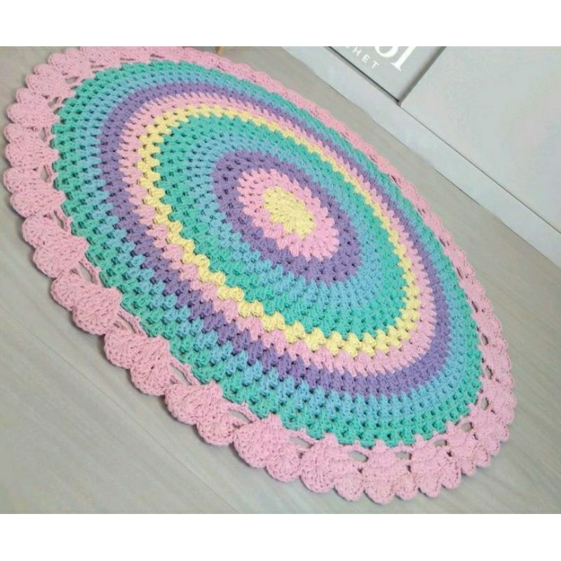 tapete de crochê redondo arco-íris, 1metro de diâmetro,ideal para sala quarto, tapete artesanal colorido em Oferta na Shopee