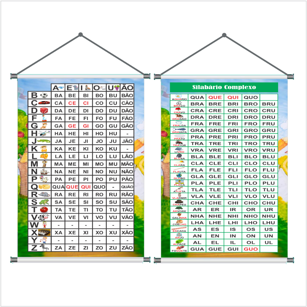Kit 2 Banners Escola Pedagógico Silaba Simples e Silaba Complexas (Silabario) Educação Didático em Oferta na Shopee