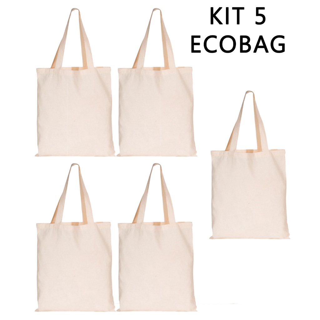 Kit com 5 ECOBAG 32x38cm GRANDE bolsa ecológica sacola Lisa  - 100% algodão cru