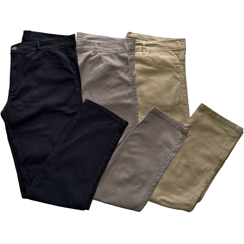 kit c/3 calças de sarja social básica  slim masculina todas com elastano calça de ótima qualidade com botão envio rápido em Oferta na Shopee