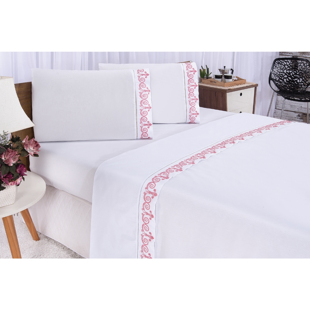 Jogo de Lençol Cama Box Casal Padrão Bordado Atenas Percal 400 Fios 4 peças em Oferta na Shopee