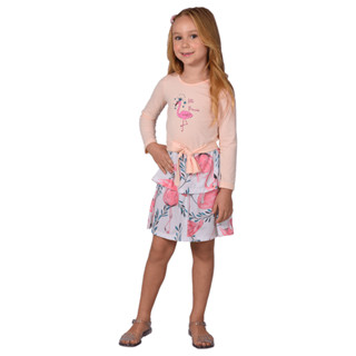 Vestido Infantil de Flamingo com Saia Sobreposta - Big Bless em Oferta na Shopee