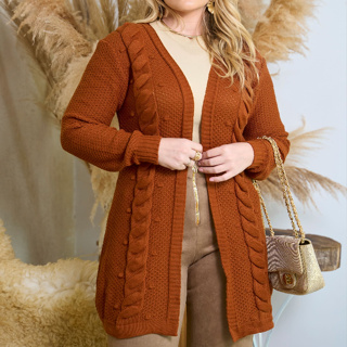 Casaco Cardigan Aberto Manga Longa Tranças Tricô Inverno Lançamento em Oferta na Shopee