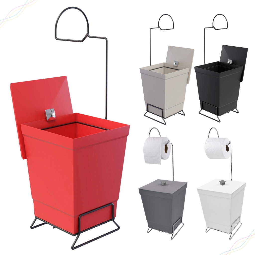 Suporte para Papel Higiênico com Lixeira com Tampa de 6,5 Litros