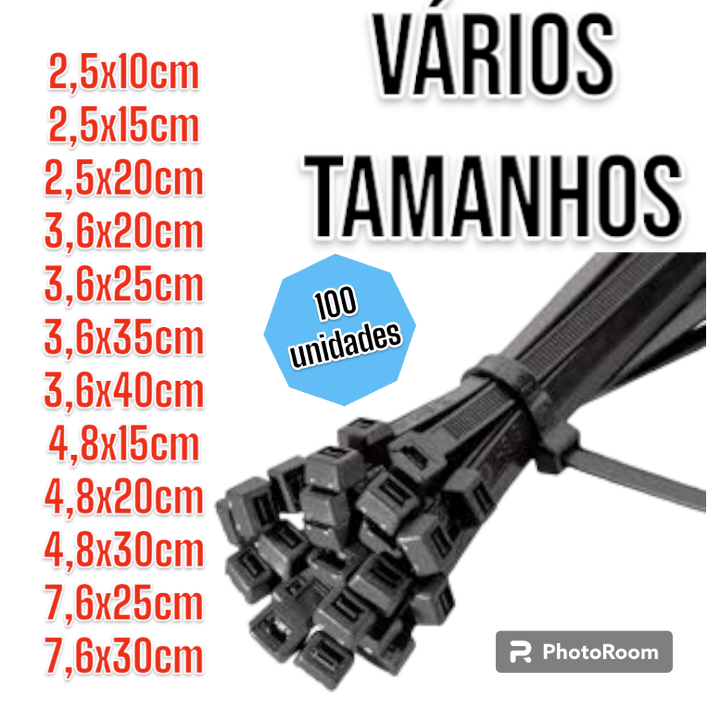 Abraçadeira de Nylon/ Enforca Gato /Cinta Plástica 100 Unidades Tamanhos 15cm 20cm 25cm 30cm 40cm em Oferta na Shopee