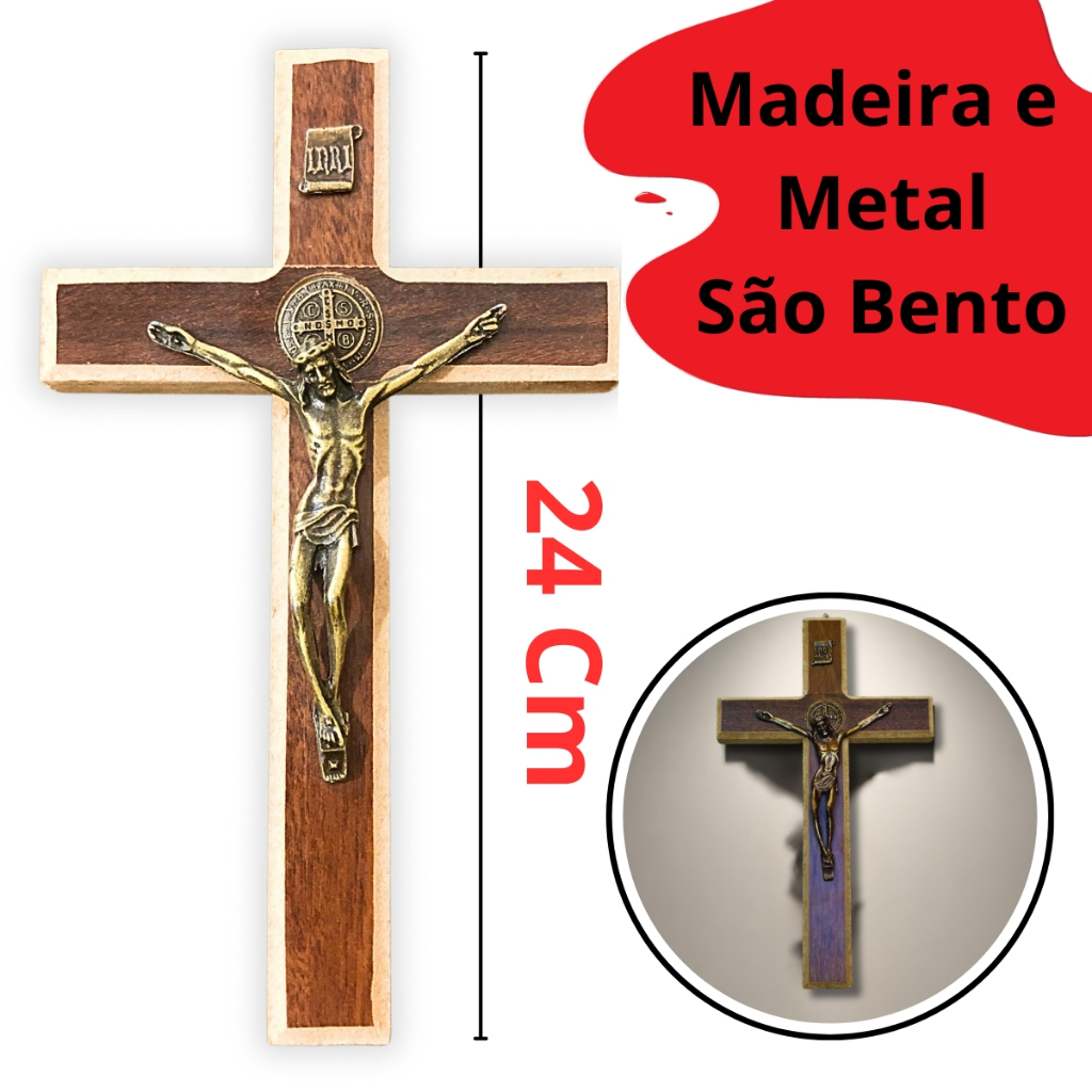 Cruz Crucifixo em Madeira São Bento de 20 Cm Para parede em Oferta na Shopee