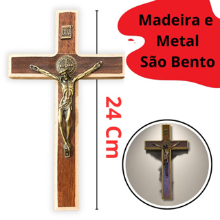 Cruz Crucifixo em Madeira São Bento de 20 Cm Para parede em Oferta na Shopee