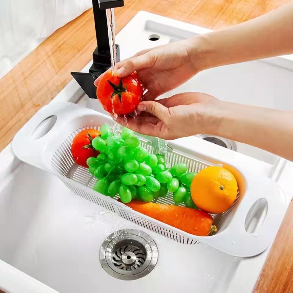 Escorredor De Pia Retrátil Com Alças Cesta Rack Ajustável Para Pratos Alimentos Frutas .Legume em Oferta na Shopee