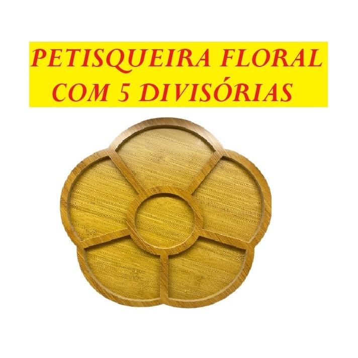 Petisqueira Tábua 30Cm Ou 26Cm 5 Divisórias Para Petisco Gamela Mdf Decorativa Em Forma De Flor