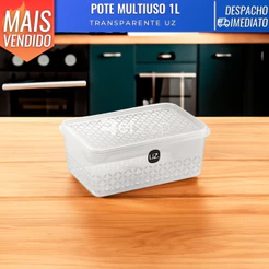 Potes Porta Mantimentos Retangular Transparente Multiuso 1L UZ