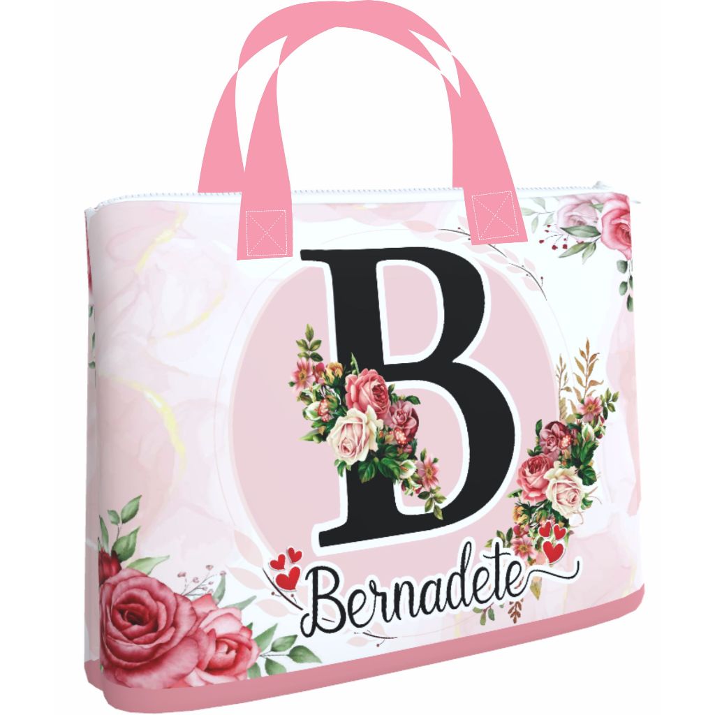 Bolsa Sacola Pasta Ecobag 45x35_Rosa _Floral Nome Personalize em Oferta na Shopee
