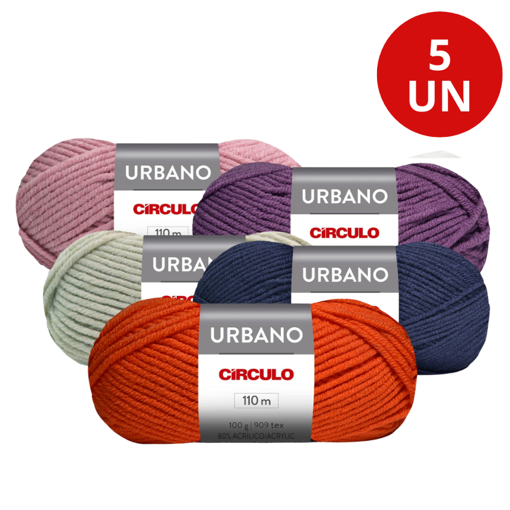 KIT 5 NOVELOS LÃ URBANO 110m 100g CIRCULO (909 Tex) - CORES SORTIDAS