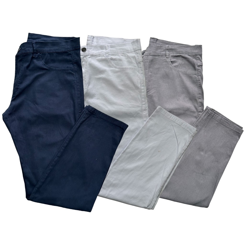 Kit 3 calças masculina sarja skinny justa com elastano varias cores todas com botao e ziper calça moda homem
