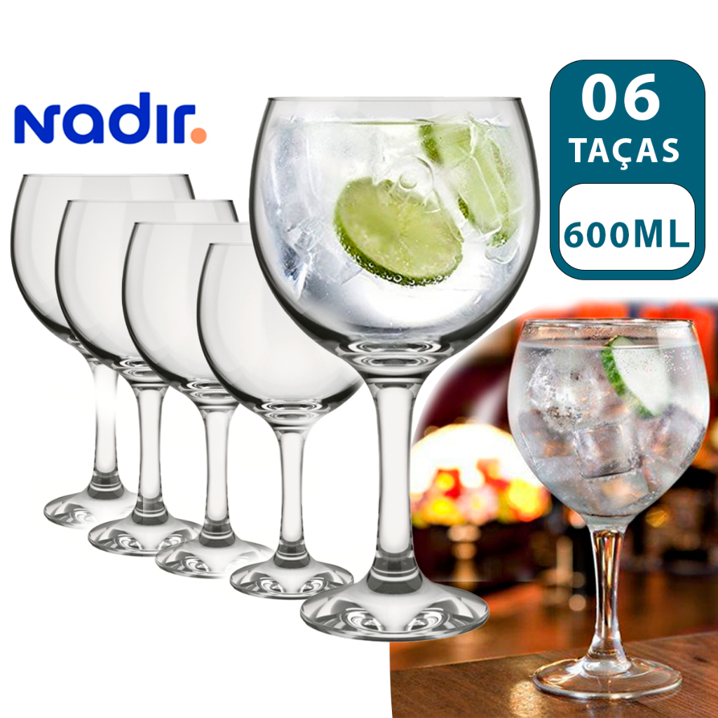 Jogo 6 Taças Gin Tonica 600ml de Vidro Nadir Transparente Drinks Original Festa Coquetel Duralex