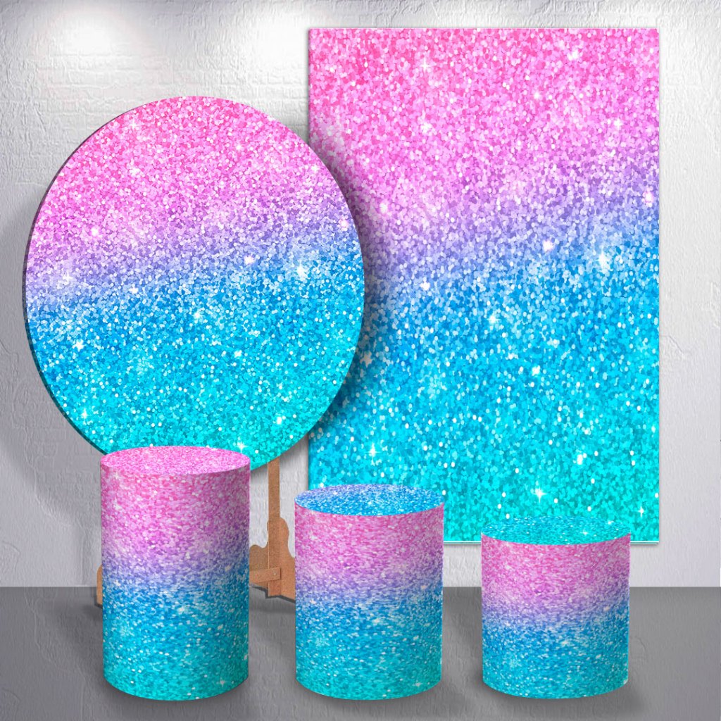 Decoração Painel Kit Trio com Painel ou Avulso Degradê Rosa E Azul Com Brilho Glitter Glow