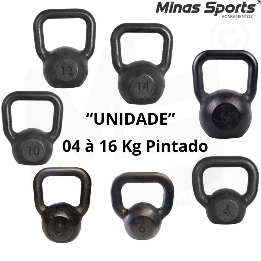 Kettlebell Pintado 4 ao 16 Kg "Unidade"  Treino em casa Crossfit Musculação Peso Academia Fortalecimento Muscular C/1 Un