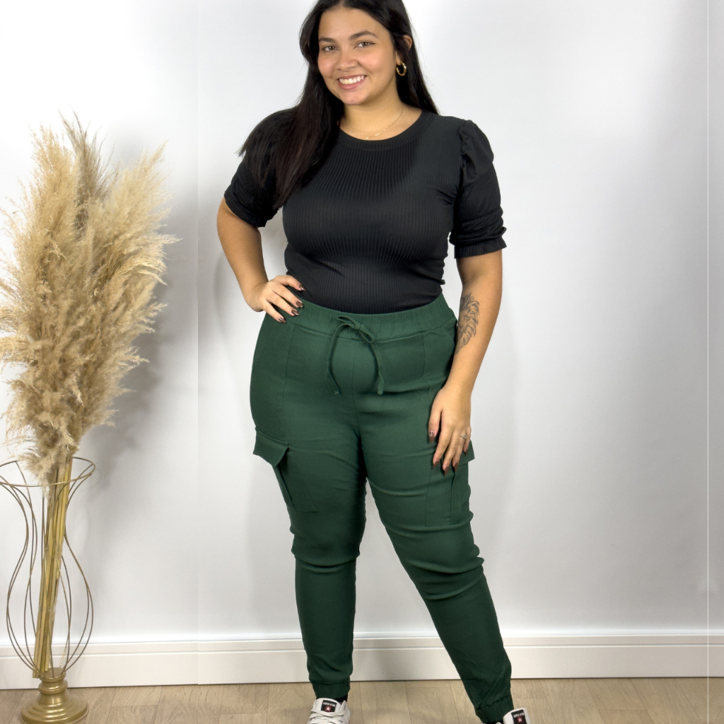Calça Feminina Plus Size Cargo Bengaline Bolso Lateral Conforto Estilo Tamanhos G2-G3-G4-G5 Grande