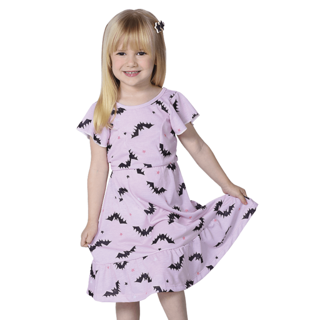 Vestido Infantil Menina Rosa com Estampa de Morcego