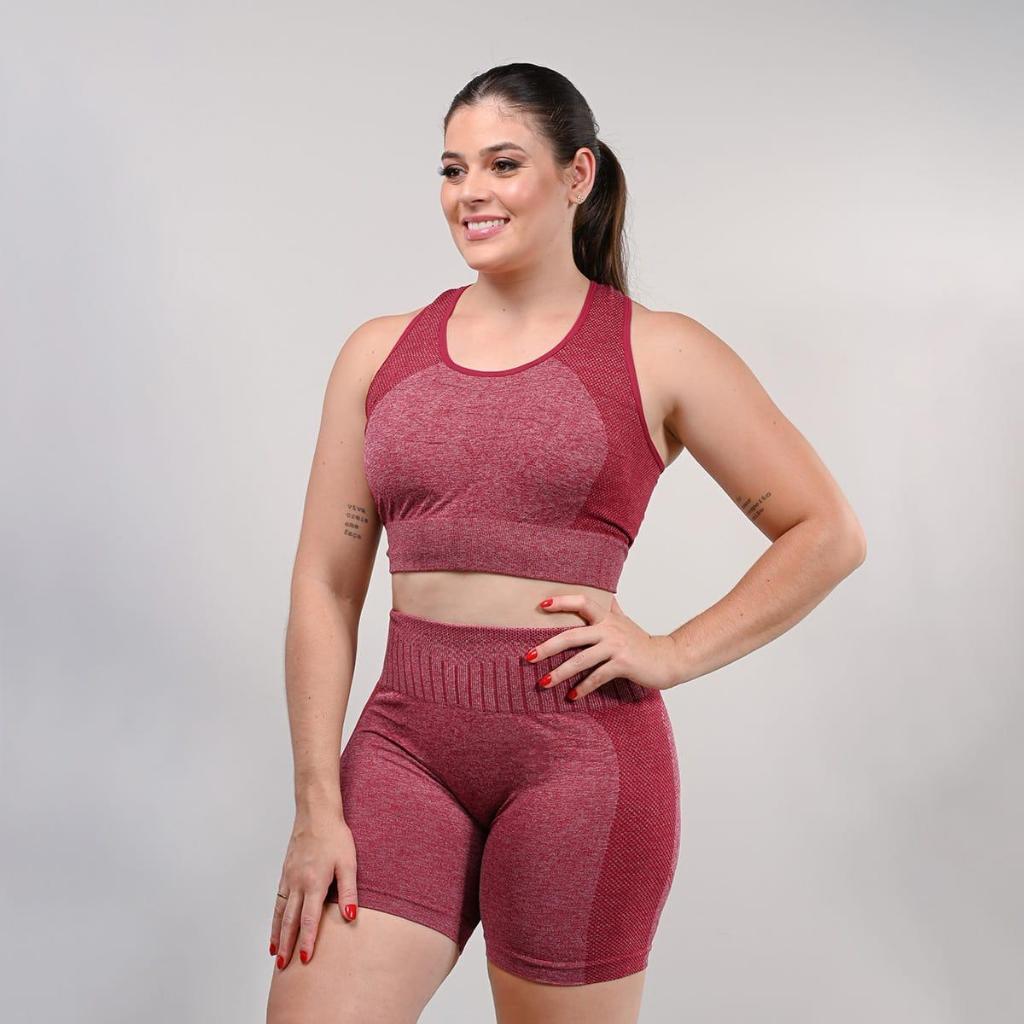 Conjunto esportivo feminino, top legging esportiva confortável e short bombom para academia