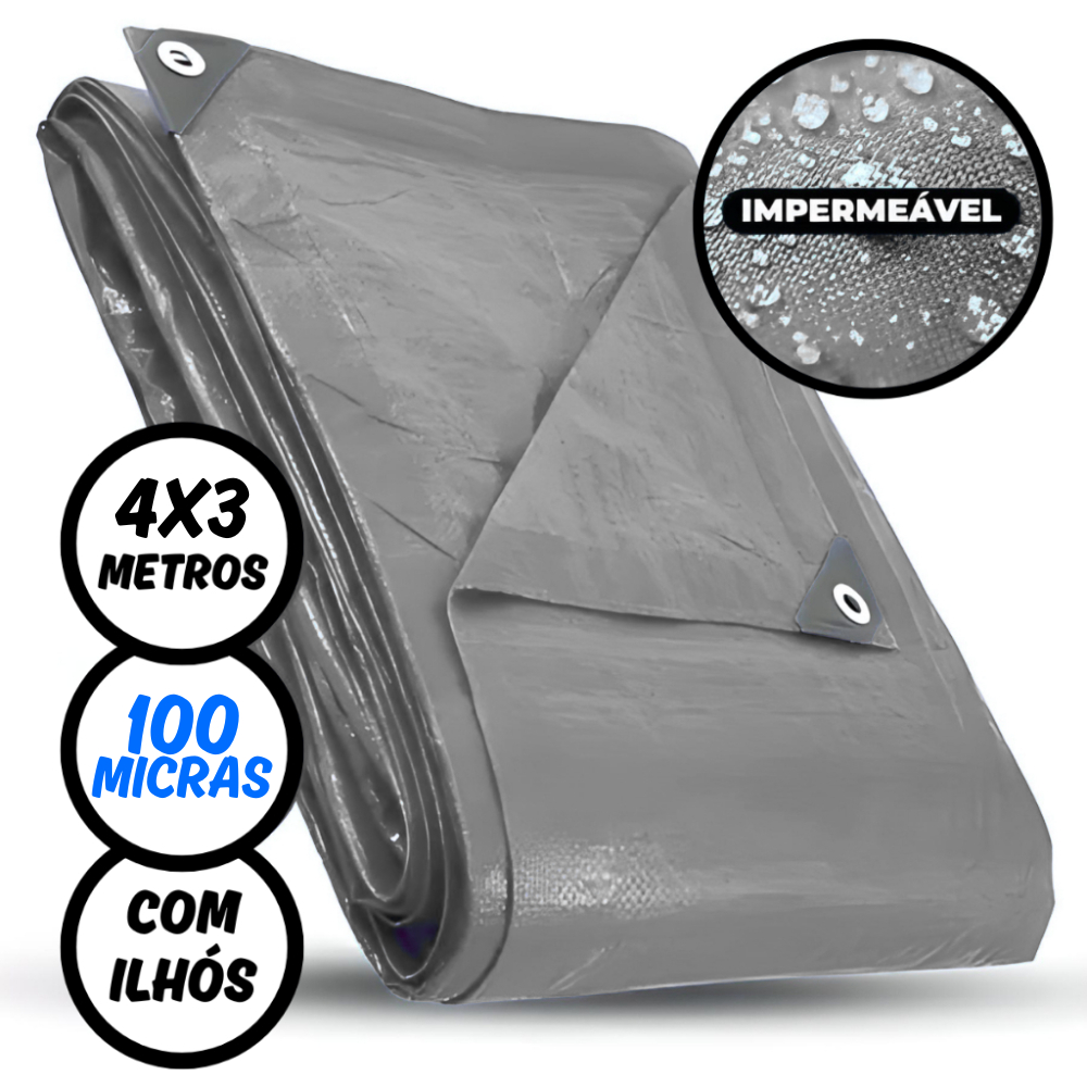 Lona Multiuso 4 x 3 Metros Cinza Impermeável Plástica 100 Micras com Ilhós Reforçados em Oferta na Shopee