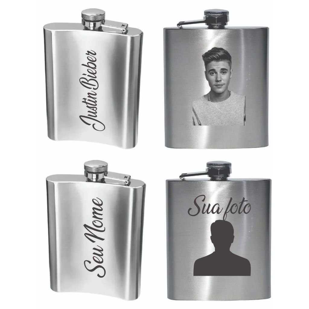 Cantil 210 ml aço inox  personalizado com Foto e nome -  gravação laser permanente