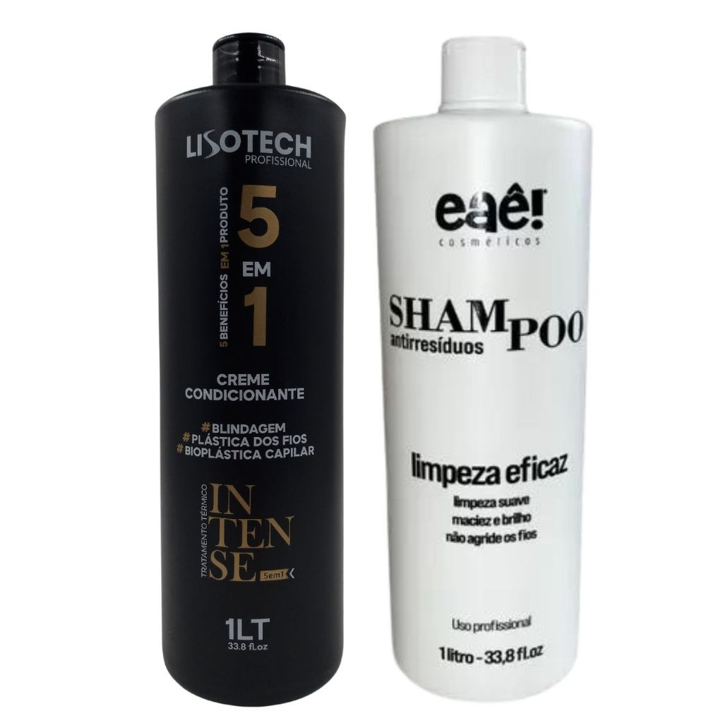 Kit Shampoo e Selagem 5 em 1 Lisotech Redutor de Volume Cabelos Lisos e Hidratados 1 L Eaê Cosméticos