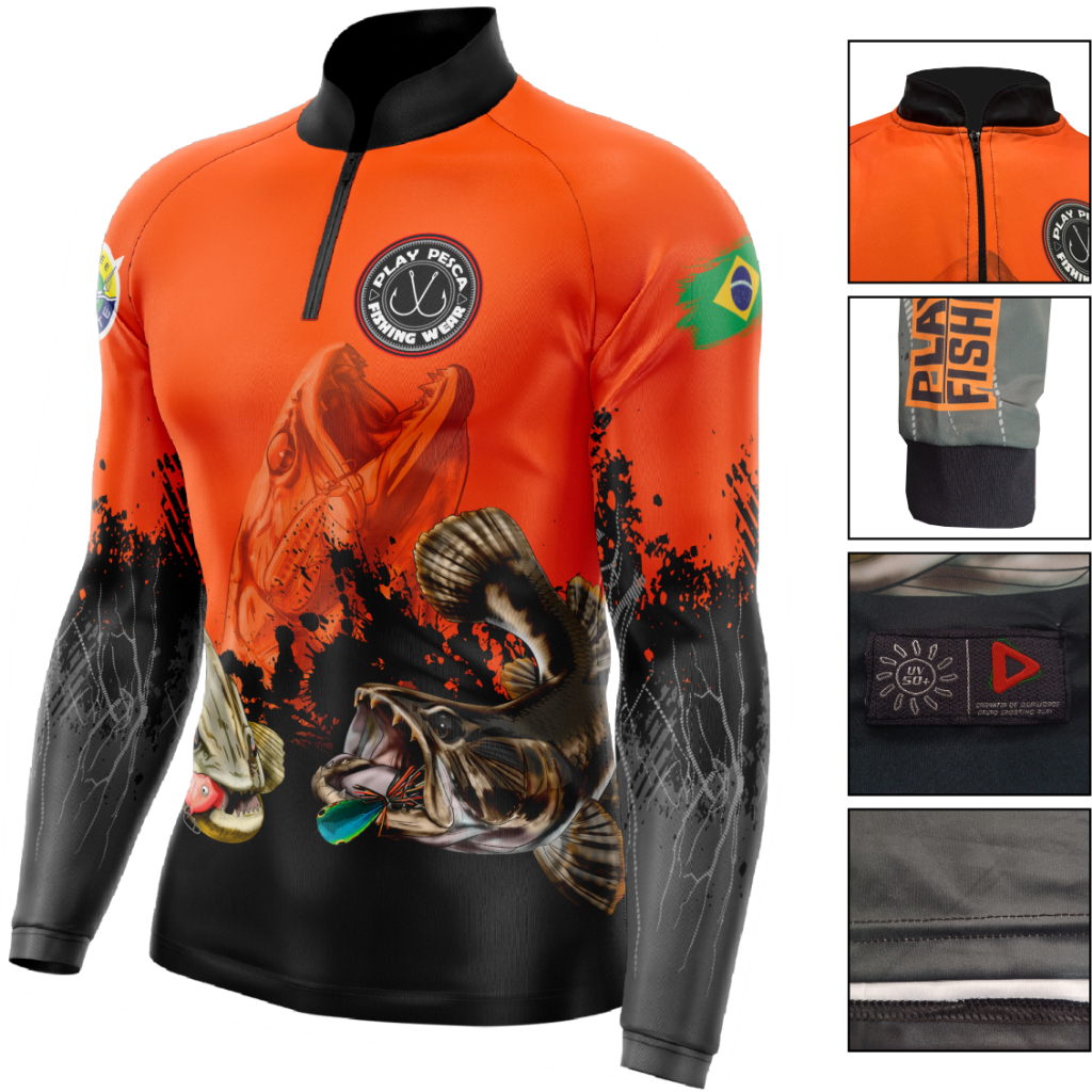 Camisa Camiseta Blusa de Pesca proteção UV50 Traíra 03 em Oferta na Shopee