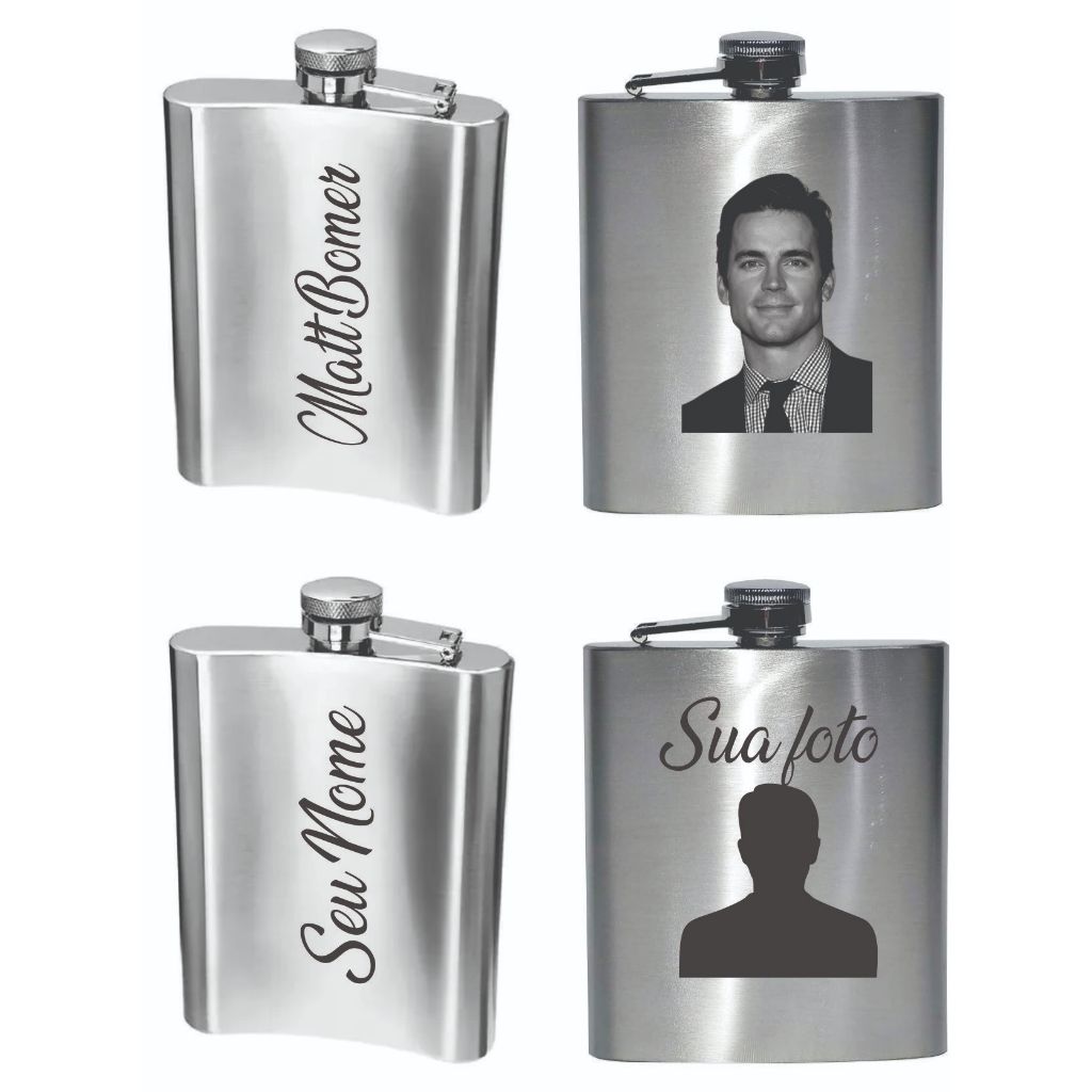 Cantil 210 ml aço inox  personalizado com Foto e nome -  gravação laser