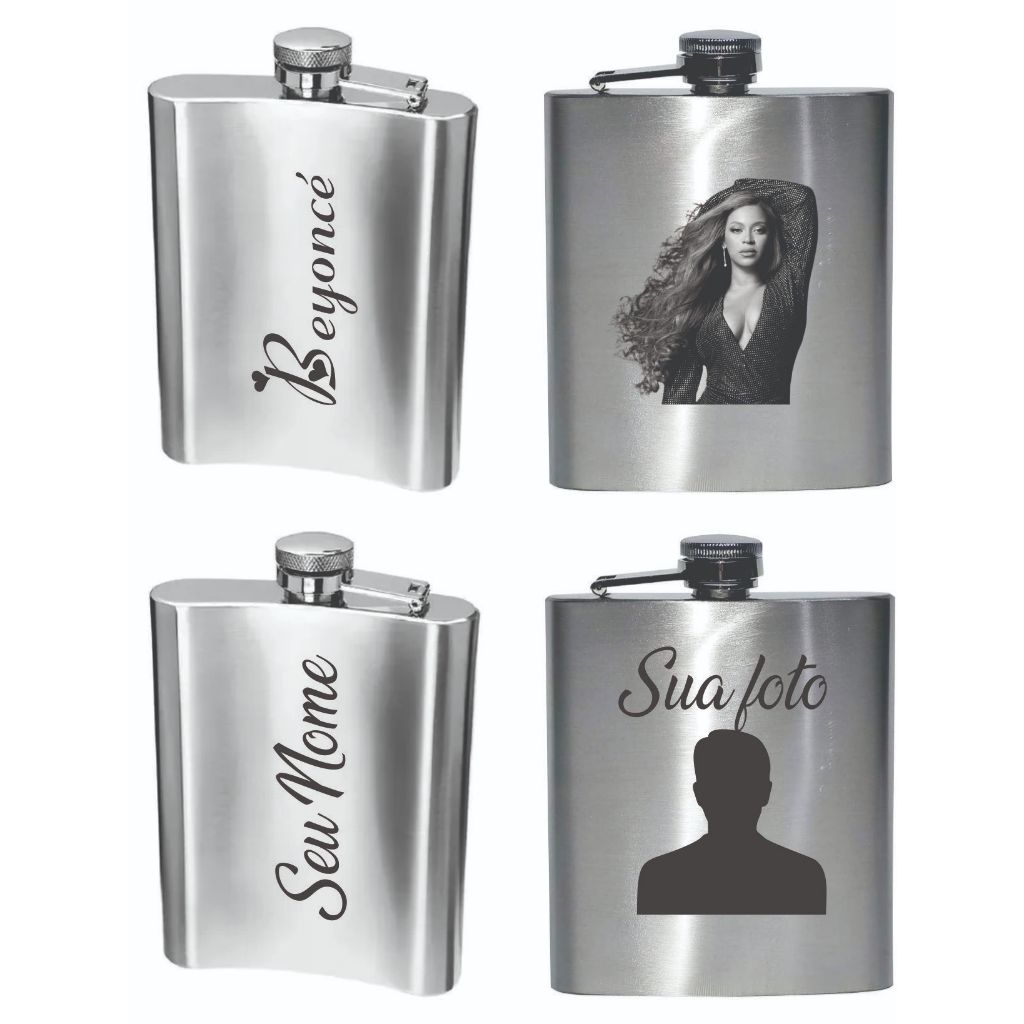 Cantil 210 ml em aço inox  personalizado com Foto e nome Gravaçãpo a Laser